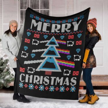 Pink Floyd Fleece Blanket - Merry Christmas Dark Side Of The Moon  Premium