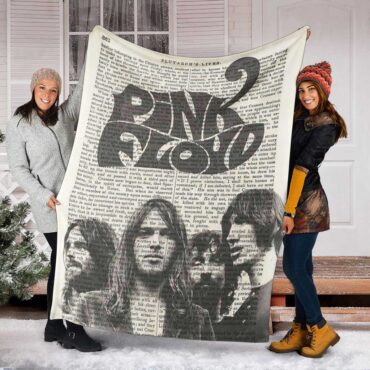 Pink Floyd Fleece Blanket - Art Print on 1850 Antique Book Page Premium