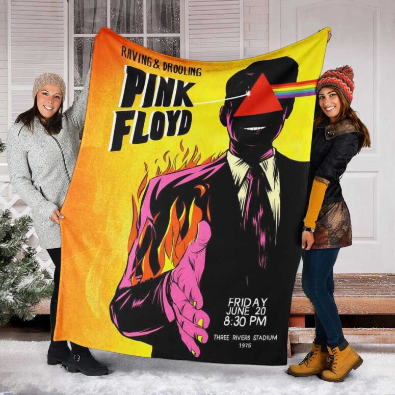 Pink Floyd Fleece Blanket - Raving and drooling Poster 1975 Premium Pink Floyd Fleece Blanket - Raving and drooling Poster 1975 Premium