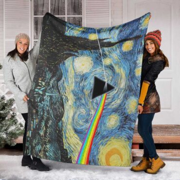 Pink Floyd Fleece Blanket - Starry Night Dark Side Of The Moon Van Gogh