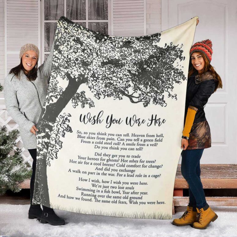 Pink Floyd Fleece Blanket - Wish You Were Here Lyric Vintage Tree Premium Pink Floyd Fleece Blanket - Wish You Were Here Lyric Vintage Tree Premium
