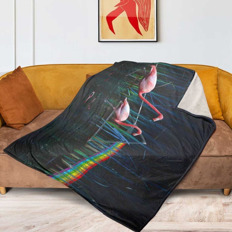 Pink Floyd Fleece Blanket - Flamingo DSOTM Premium Pink Floyd Fleece Blanket - Flamingo DSOTM Premium