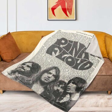 Pink Floyd Fleece Blanket - Art Print on 1850 Antique Book Page Premium