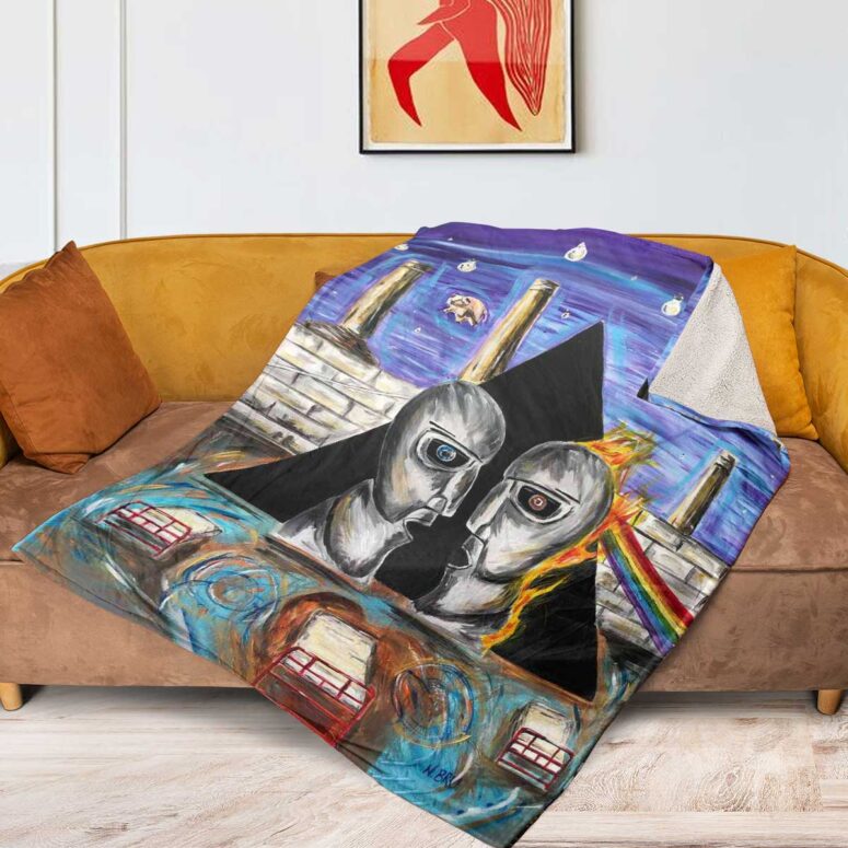 Pink Floyd Fleece Blanket - Album Cover Drawing Art Premium Pink Floyd Fleece Blanket - Album Cover Drawing Art Premium