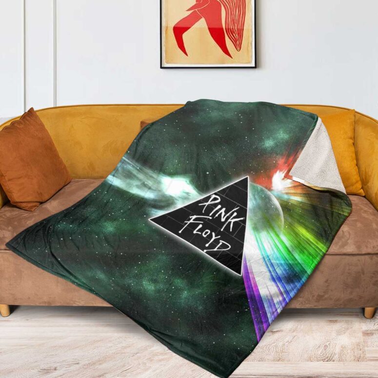 Pink Floyd Fleece Blanket - Dark Side Of Moon Galaxy Green Premium Pink Floyd Fleece Blanket - Dark Side Of Moon Galaxy Green Premium