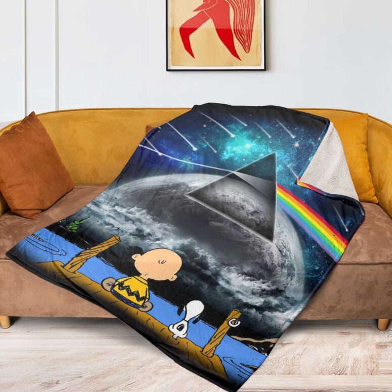 Pink Floyd Fleece Blanket - Snoopy Dark Side of the moon eclipse Blue Watch Premium Pink Floyd Fleece Blanket - Snoopy Dark Side of the moon eclipse Blue Watch Premium