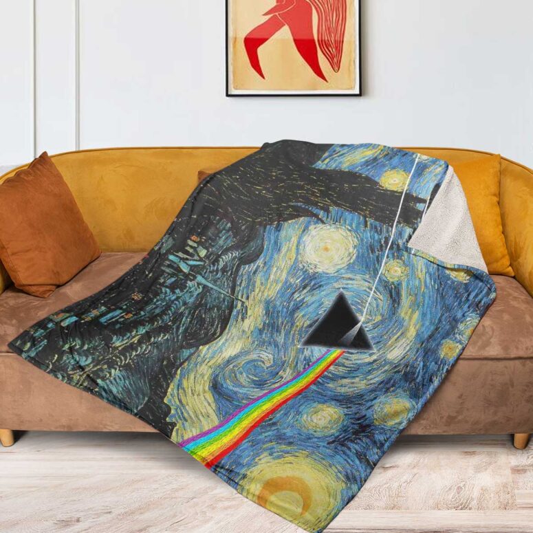 Pink Floyd Fleece Blanket - Starry Night Dark Side Of The Moon Van Gogh Pink Floyd Fleece Blanket - Starry Night Dark Side Of The Moon Van Gogh