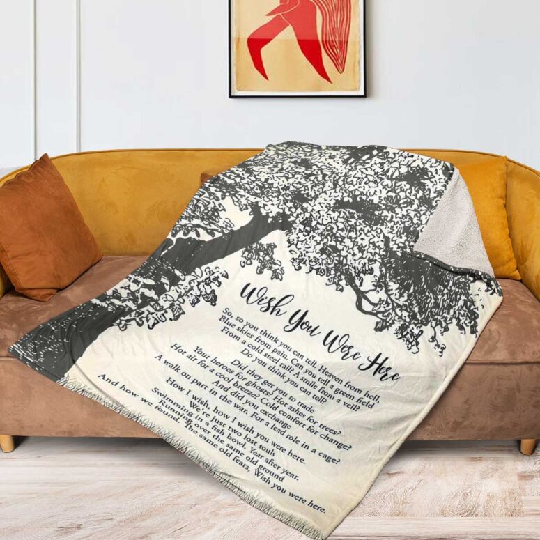Pink Floyd Fleece Blanket - Wish You Were Here Lyric Vintage Tree Premium Pink Floyd Fleece Blanket - Wish You Were Here Lyric Vintage Tree Premium