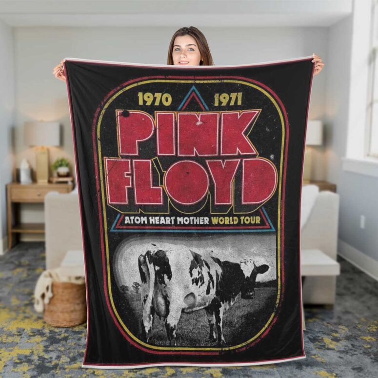 Pink Floyd Fleece Blanket - 1970 1971 Atom Heart Mother World Tour Premium