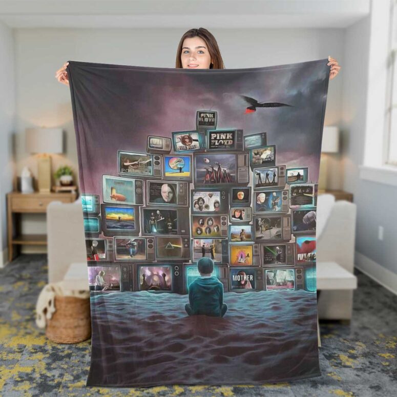 Pink Floyd Fleece Blanket - Boy Watching Pink Floyd Show Premium