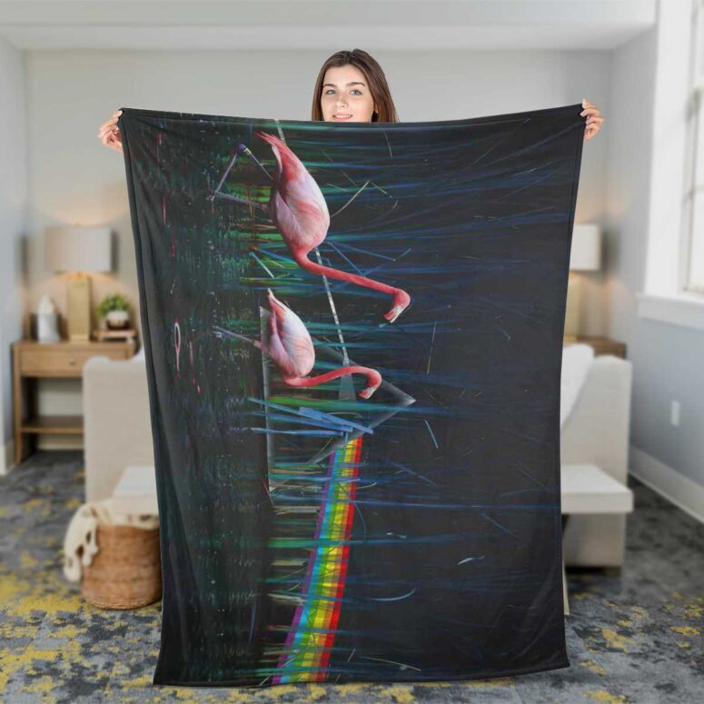 Pink Floyd Fleece Blanket - Flamingo DSOTM Premium Pink Floyd Fleece Blanket - Flamingo DSOTM Premium