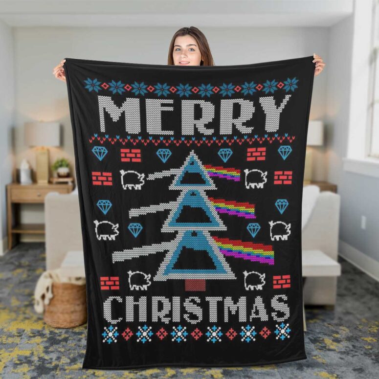 Pink Floyd Fleece Blanket - Merry Christmas Dark Side Of The Moon  Premium