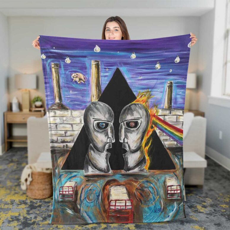 Pink Floyd Fleece Blanket - Album Cover Drawing Art Premium Pink Floyd Fleece Blanket - Album Cover Drawing Art Premium