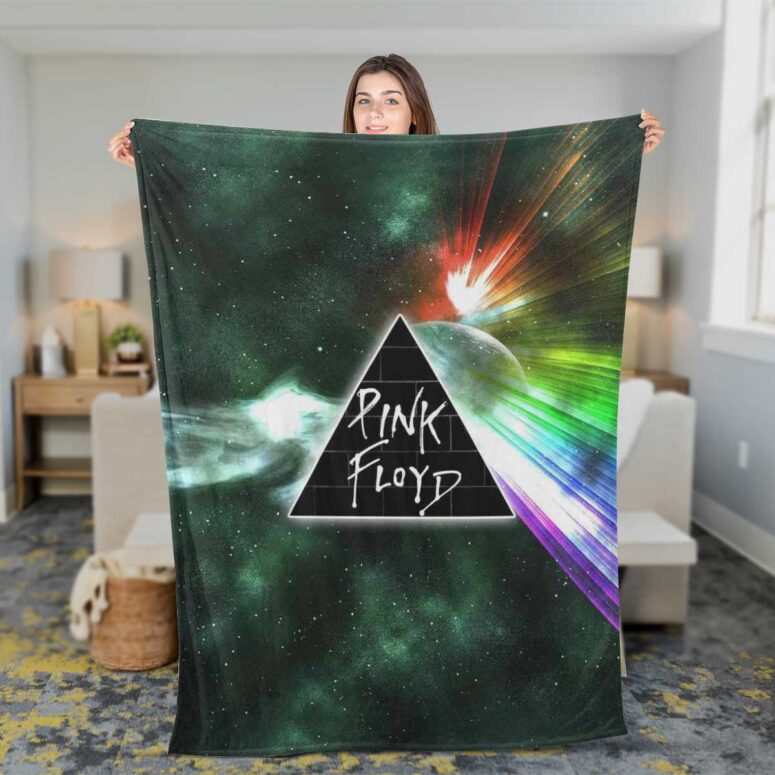 Pink Floyd Fleece Blanket - Dark Side Of Moon Galaxy Green Premium Pink Floyd Fleece Blanket - Dark Side Of Moon Galaxy Green Premium