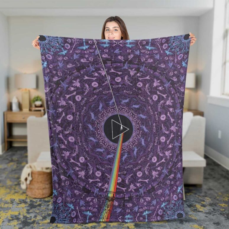 Pink Floyd Fleece Blanket - Dark Side of the Moon Album Psychedelic Premium Pink Floyd Fleece Blanket - Dark Side of the Moon Album Psychedelic Premium