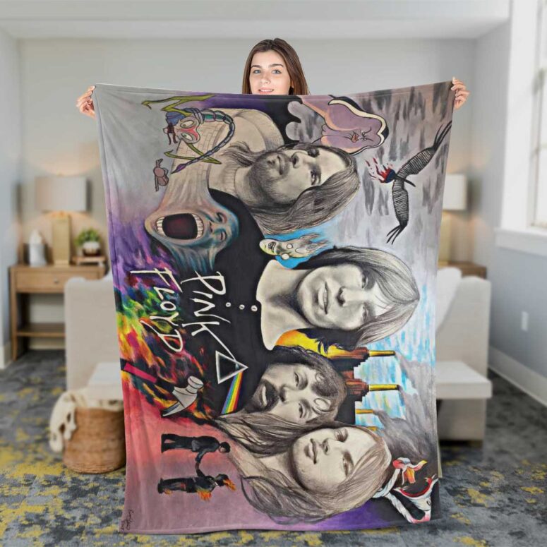 Pink Floyd Fleece Blanket - Drawing Fan Art Premium Pink Floyd Fleece Blanket - Drawing Fan Art Premium