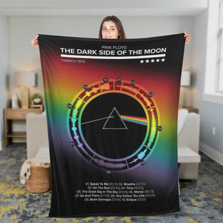 Pink Floyd Fleece Blanket - The Dark Side Of The Moon 1973 Waveform Premium Pink Floyd Fleece Blanket - The Dark Side Of The Moon 1973 Waveform Premium