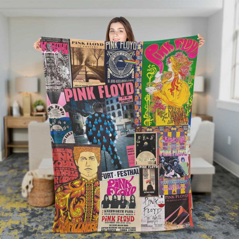 Pink Floyd Fleece Blanket - Vintage Rock Concert Posters Premium Pink Floyd Fleece Blanket - Vintage Rock Concert Posters Premium