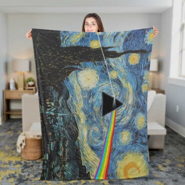 Pink Floyd Fleece Blanket - Starry Night Dark Side Of The Moon Van Gogh