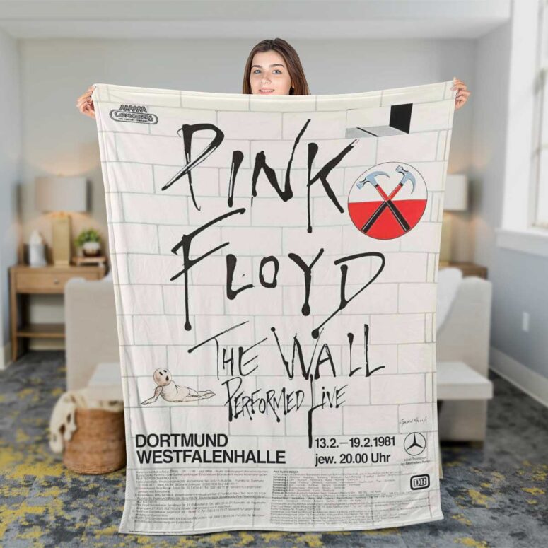 Pink Floyd Fleece Blanket - The Wall Original Vintage Tour Poster for Dortmund Germany 1981 Premium