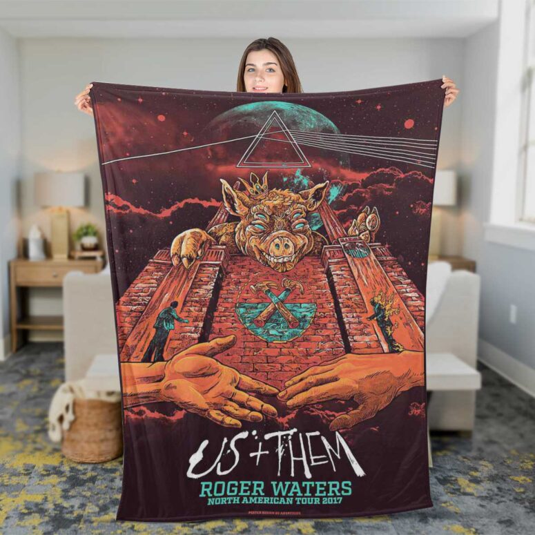 Pink Floyd Fleece Blanket - US x Them American Tour Premium Pink Floyd Fleece Blanket - US x Them American Tour Premium
