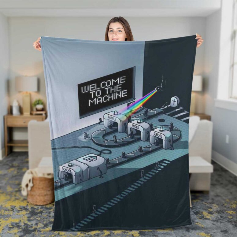 Pink Floyd Fleece Blanket - Welcome To The Machine Premium Pink Floyd Fleece Blanket - Welcome To The Machine Premium
