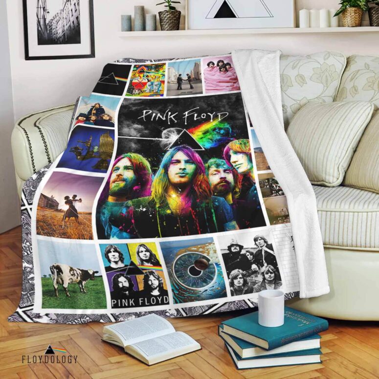 Pink Floyd Fleece Blanket - DSOTM Animals Atom Heart Mother Album Collage Vintage Pink Floyd Fleece Blanket - DSOTM Animals Atom Heart Mother Album Collage Vintage