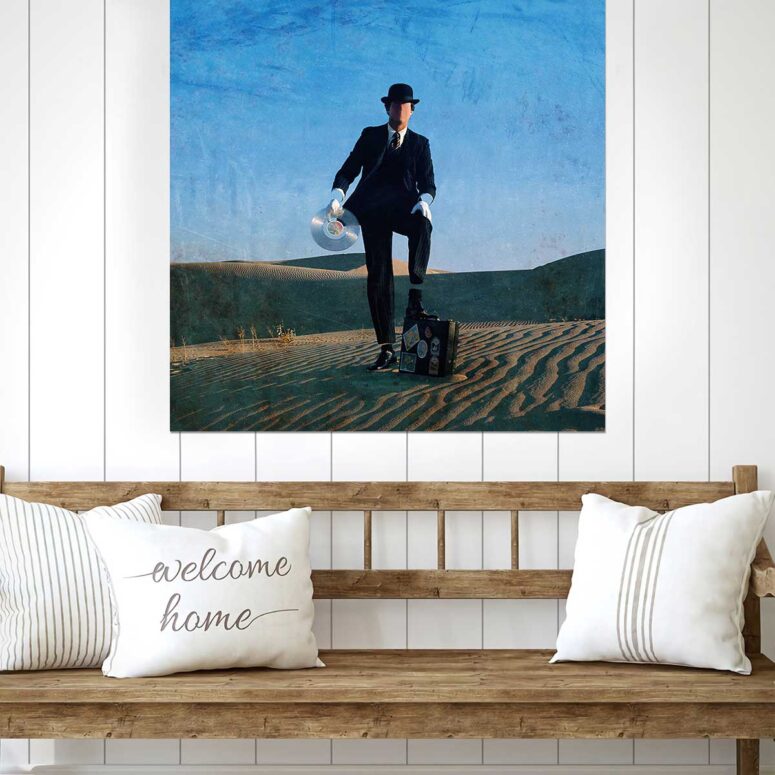 Vintage Wish You Were Here Desert Man in Bowler Pink Floyd Metal Sign