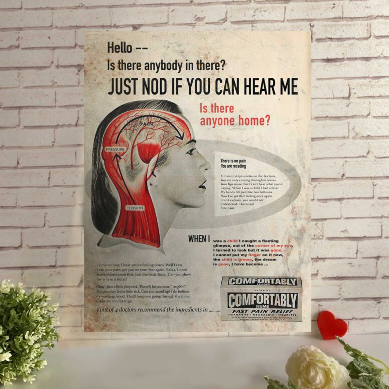 Vintage Hello Is There Anybody In There Pink Floyd Metal Sign