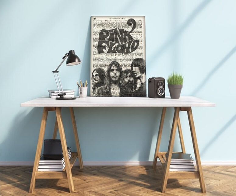 PINK FLOYD Art Print on 1850 Antique Book Page Canvas