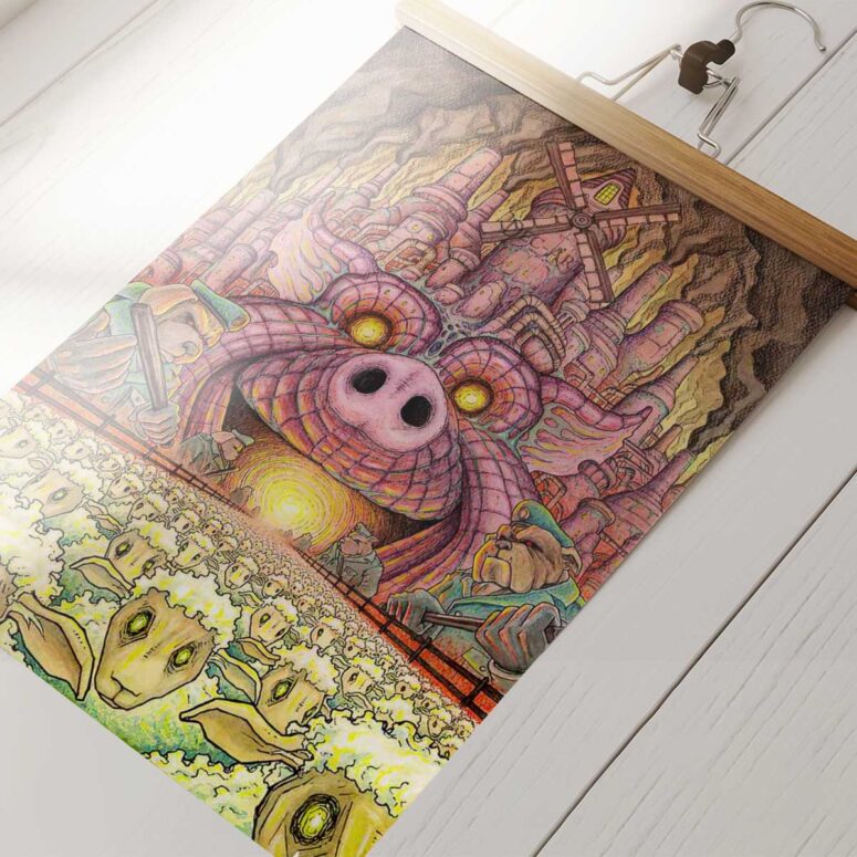 Pink Floyd Poster - Animals Farm Tribute Painting