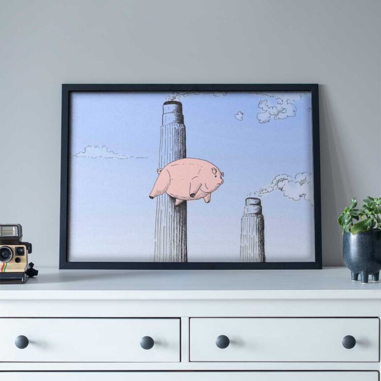 Pink Floyd Poster - Flying Pig Hand Drawing Art Pink Floyd Poster - Flying Pig Hand Drawing Art