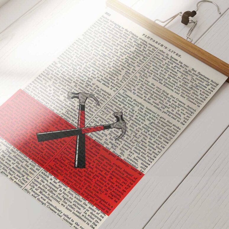 Pink Floyd Poster - Hammers The Wall Art Print on 1850 Antique Book Page