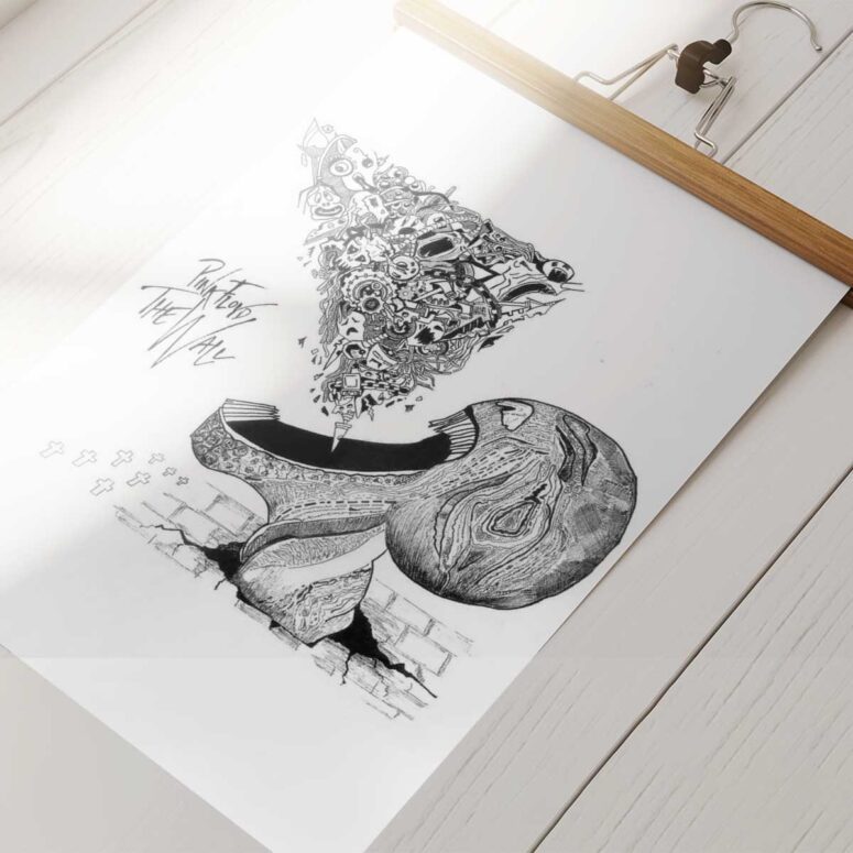 Pink Floyd Poster - Escape from The Wall Drawing Art