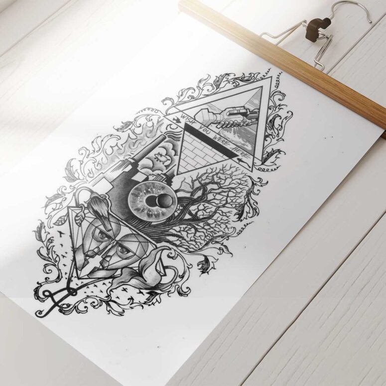 Pink Floyd Poster - Wish You Were Here Line Art