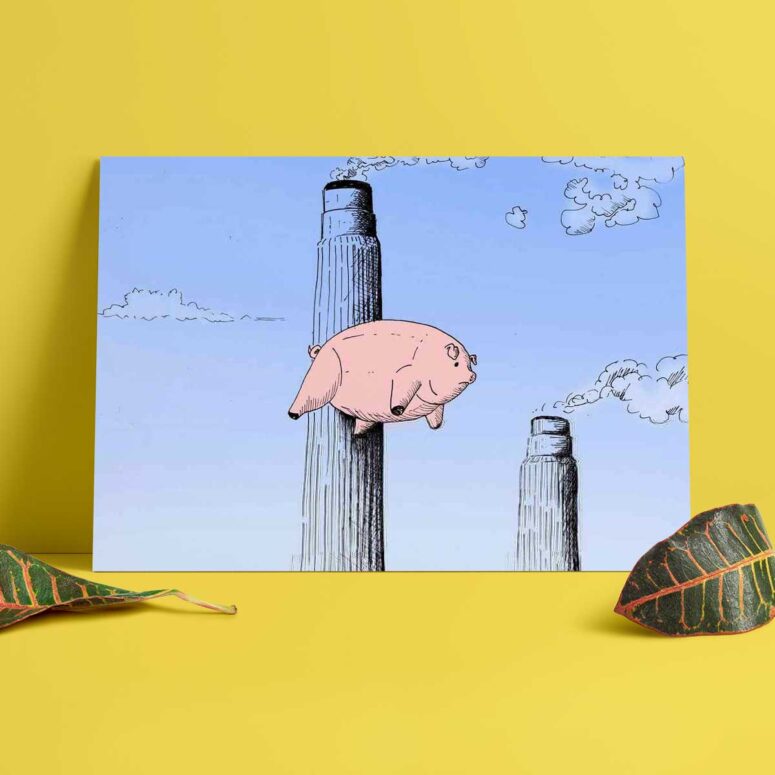 Pink Floyd Poster - Flying Pig Hand Drawing Art Pink Floyd Poster - Flying Pig Hand Drawing Art