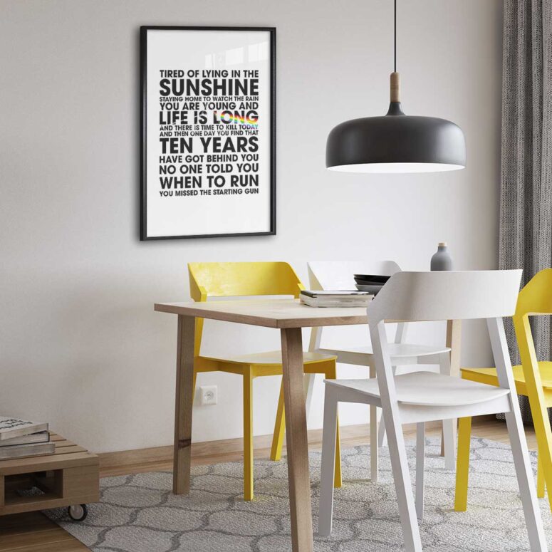 Pink Floyd Poster - Time Lyrics Tired of lying in the sunshine staying home to watch the rain Pink Floyd Poster - Time Lyrics Tired of lying in the sunshine staying home to watch the rain