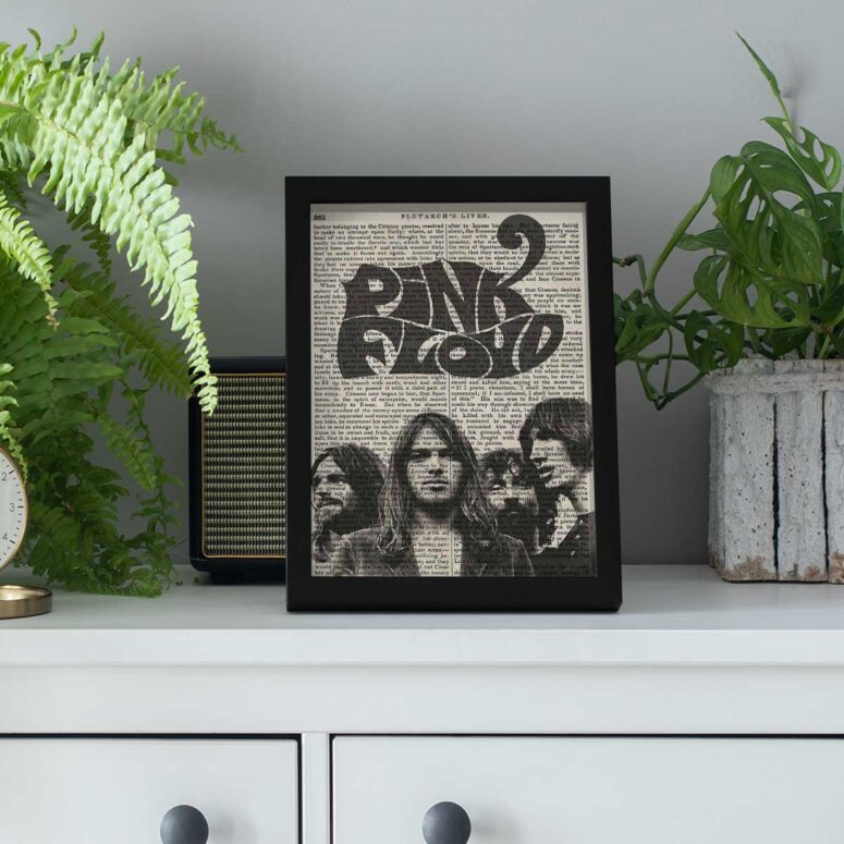 Pink Floyd Poster - Art Print on 1850 Antique Book Page Pink Floyd Poster - Art Print on 1850 Antique Book Page