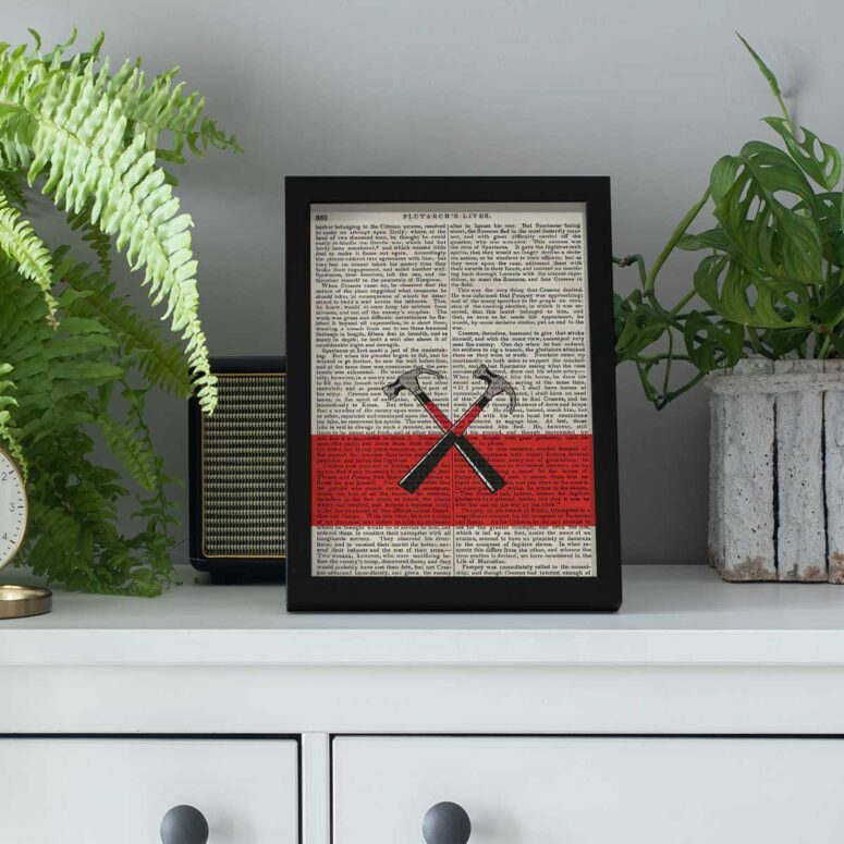 Pink Floyd Poster - Hammers The Wall Art Print on 1850 Antique Book Page
