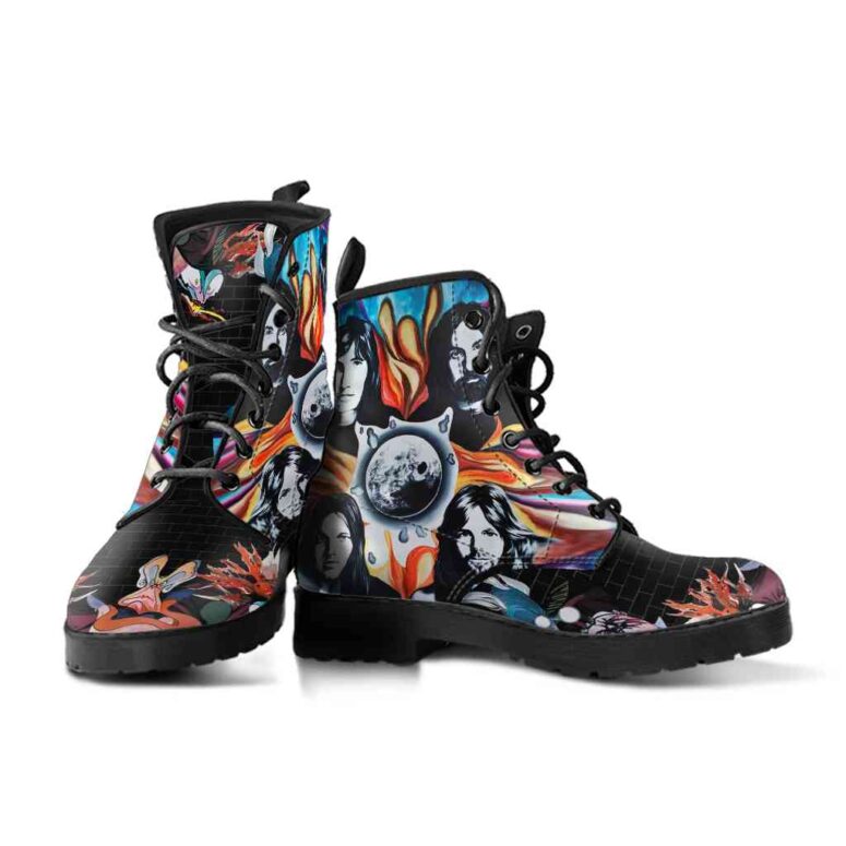 Pink Floyd Shoes - Their Mortal Remains Hand Draw Art Leather Boots