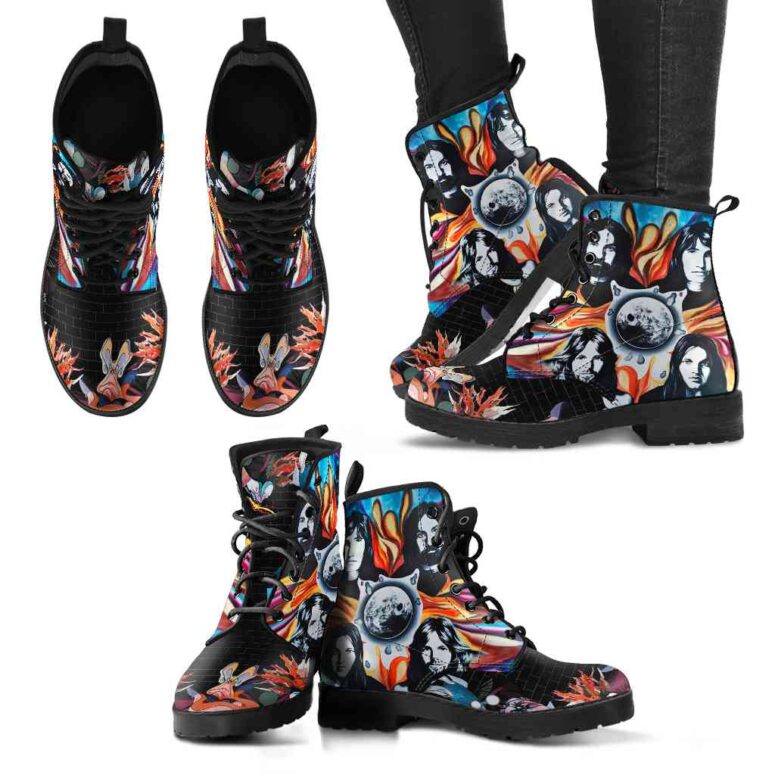 Pink Floyd Shoes - Their Mortal Remains Hand Draw Art Leather Boots