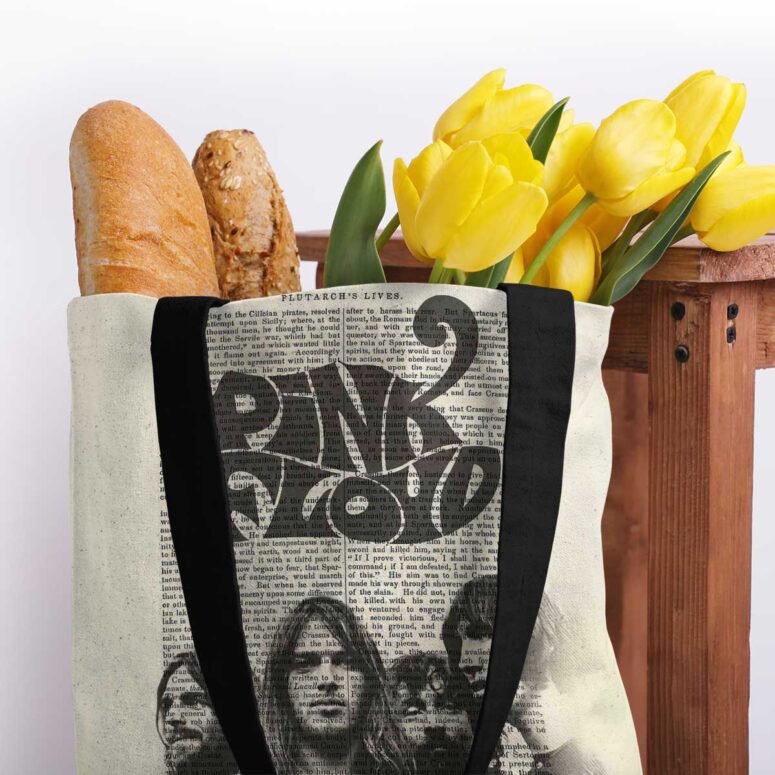 Pink Floyd Tote Bag - Art Print on 1850 Antique Book Page
