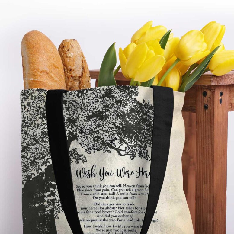 Pink Floyd Tote Bag - Wish You Were Here Lyric Vintage Tree