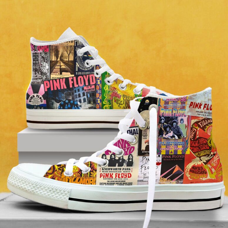 Vintage Rock Concert Collage - Pink Floyd Canvas Shoes Vintage Rock Concert Collage - Pink Floyd Canvas Shoes