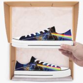 The Division Bell Dsotm Album Illustrator – Pink Floyd Low Top Retro Canvas Shoes White Mockup - OtherBrick