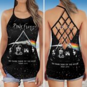 Dark Side Of The Moon 1973 inspired Acid Wash Pink Floyd Criss Cross Tank Top