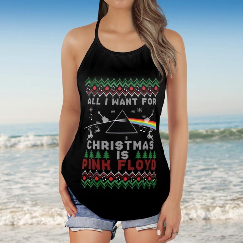 All I Want For Christmas Is Pink Floyd Criss Cross Tank Top