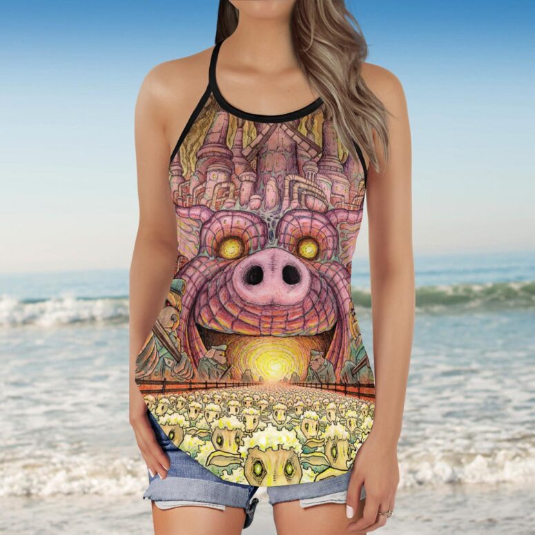 Animals Farm Tribute Painting Pink Floyd Criss Cross Tank Top