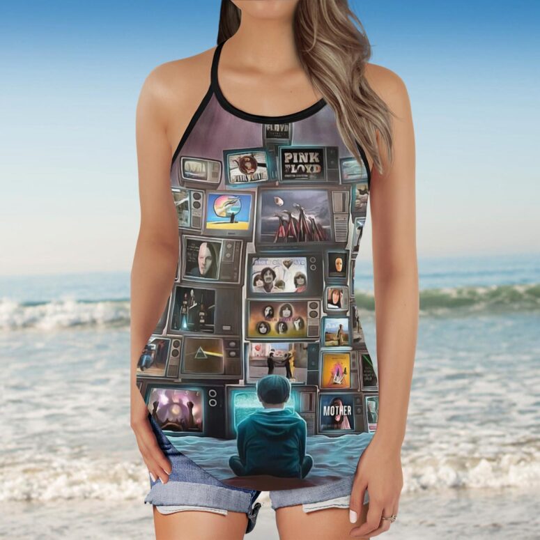 Boy Watching Pink Floyd Show Criss Cross Tank Top Boy Watching Pink Floyd Show Criss Cross Tank Top