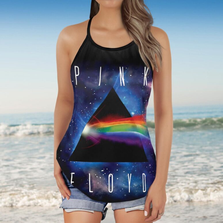 Cosmic Dark Side Of The Moon Pink Floyd Criss Cross Tank Top Cosmic Dark Side Of The Moon Pink Floyd Criss Cross Tank Top